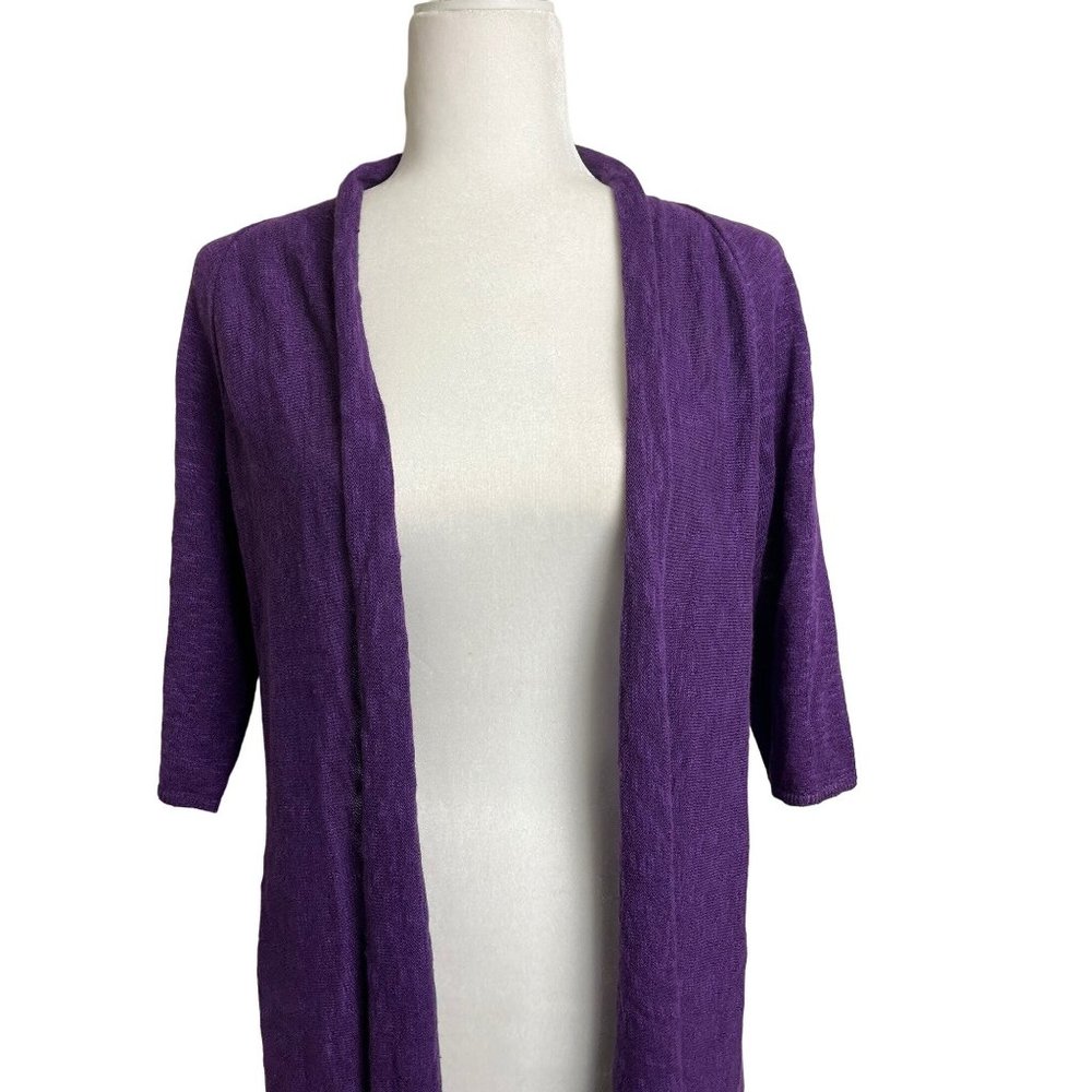 Eileen Fisher Linen Blend Cardigan Sweater Womens Size M Purple